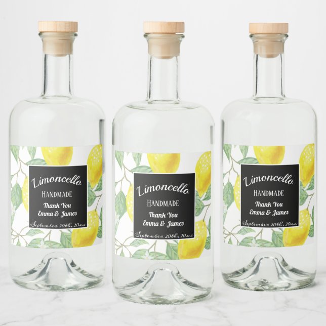 Personalisierte Wasserfarbe Lemon Leafs Schwarz Alkoholflaschenetikett (Flaschen)