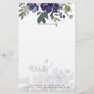 Personalisierte Wasserfarbe lila floral Briefpapier