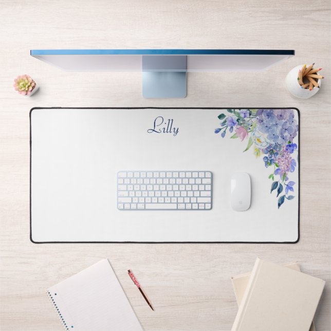 Personalisierte Wasserfarbe Lila Hydrangeas Schreibtischunterlage (Büro 1)