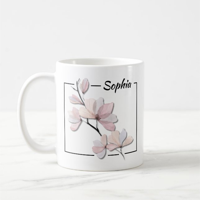 Personalisierte Wasserfarbe Magnolia Kaffee Tasse (Links)