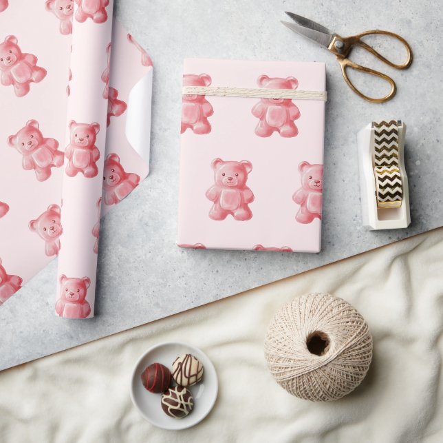 Personalisierte Wasserfarbe Niedlich rosa Gummibär Geschenkpapier (Kunsthandwerk)