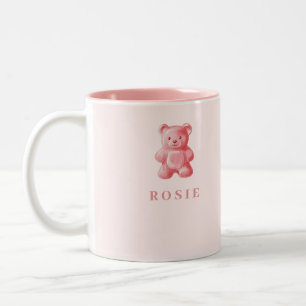 Personalisierte Wasserfarbe Niedlich rosa Gummibär Zweifarbige Tasse