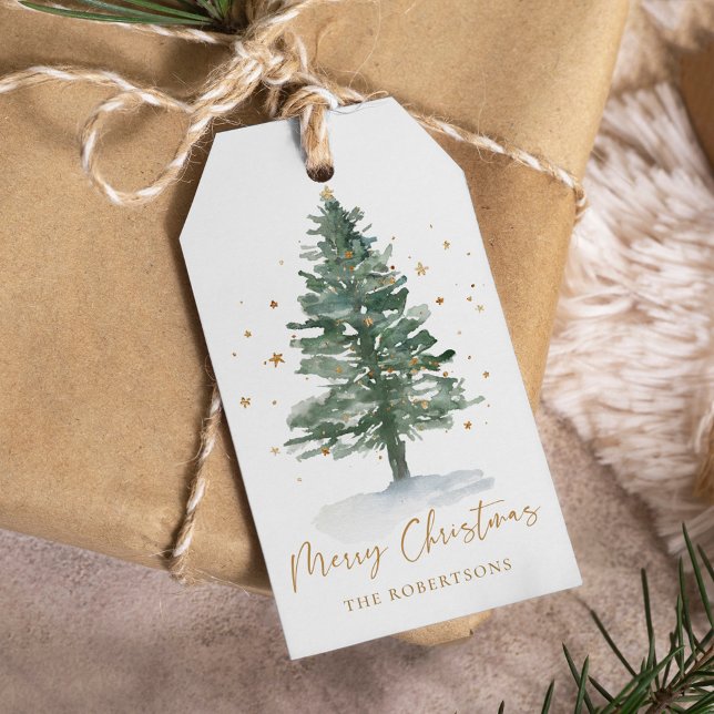 Personalisierte Wasserfarbe Pine Tree Weihnachten Geschenkanhänger (Von Creator hochgeladen)