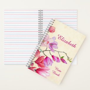 Personalisierte Wasserfarbe Pink Magnolie Notizbuch