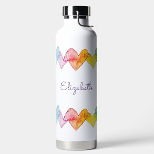 Personalisierte Wasserfarbe Regenbogen Herzen Nied Trinkflasche