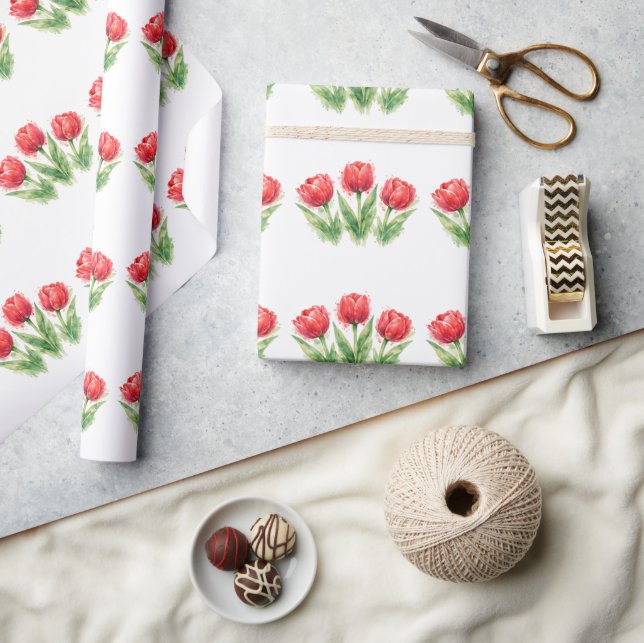 Personalisierte Wasserfarbe Rote Tulpen Geschenkpapier (Kunsthandwerk)
