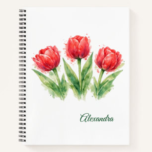 Personalisierte Wasserfarbe Rote Tulpen Notizbuch