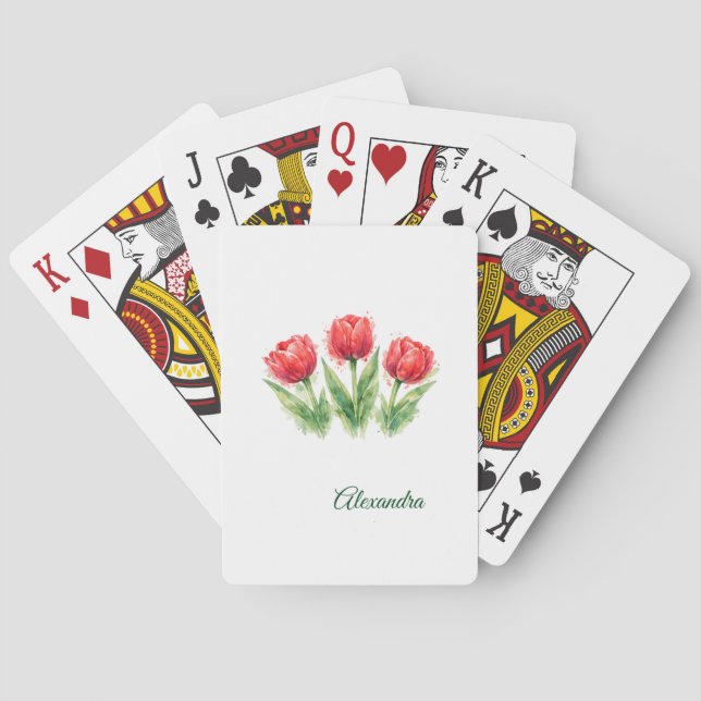 Personalisierte Wasserfarbe Rote Tulpen  Spielkarten (Rückseite)