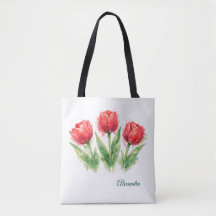 Personalisierte Wasserfarbe Rote Tulpen Tragetasch