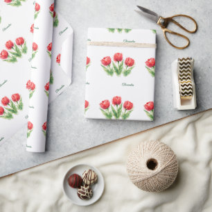 Personalisierte Wasserfarbe Rote Tulpen Tragetasch Geschenkpapier