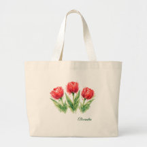 Personalisierte Wasserfarbe Rote Tulpen Tragetasch