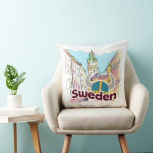 Personalisierte Wasserfarbe Stockholm Schweden Kissen