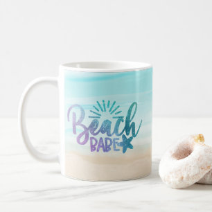 Personalisierte Wasserfarbe Strand Mädchen Glitter Kaffeetasse