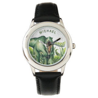 Personalisierte Wasserfarbe T-Rex Dinosaurier Kind Armbanduhr