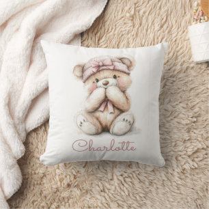 Personalisierte Wasserfarbe Teddy Bear Girl Pink B Kissen