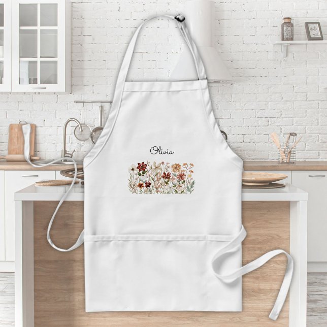 Personalisierte Wasserfarbe Vintage Wildblume Wies Schürze (In situ)