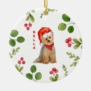 Personalisierte Wasserfarbe Yorkie in Weihnachtsma Keramik Ornament