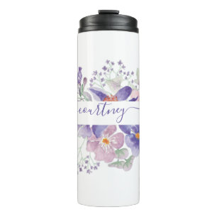 Personalisierte Wasserfarben-Blumen in Rosa und Li Thermosbecher