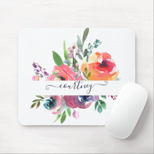 Personalisierte Wasserfarben-Blumen in Rosa und Or Mousepad