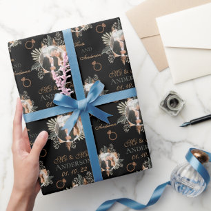 Personalisierte Wasserfarben Blütenbraun und Groom Geschenkpapier