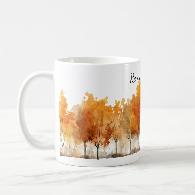 Personalisierte Wasserfarben-Herbstbäume in einer  Kaffeetasse (Links)