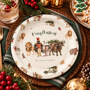 Personalisierte Wasserfarben-Safari-Weihnachtstier Pappteller