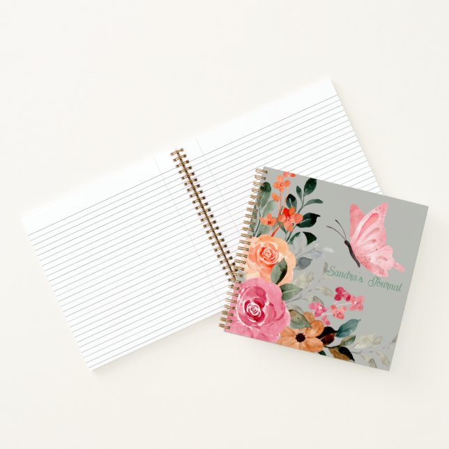 Personalisierte Wasserfarben-Schmetterlinge und Bl Notizbuch (Innenseite)