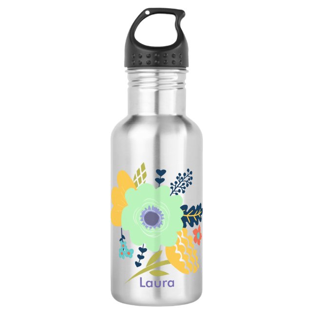 Personalisierte Wasserflasche mit Blumenentwurf (Vorderseite)