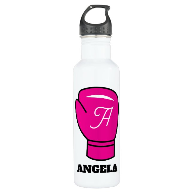 Personalisierte Wasserflasche mit rosa Handschuh Edelstahlflasche (Vorderseite)