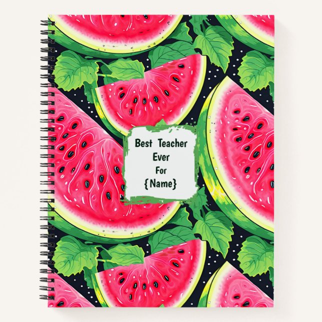 Personalisierte Wassermelone zur Lehrererkennung  Notizbuch (Vorderseite)
