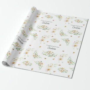 Personalisierte Watercolor Floral Honeybee Geschenkpapier