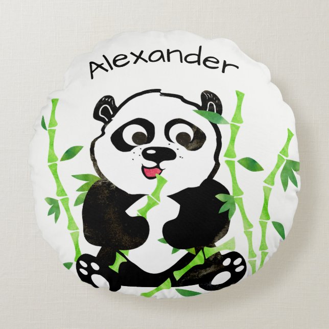 Personalisierte Watercolor-Panda-Bärn-Tier-Kinder Rundes Kissen (Vorderseite)