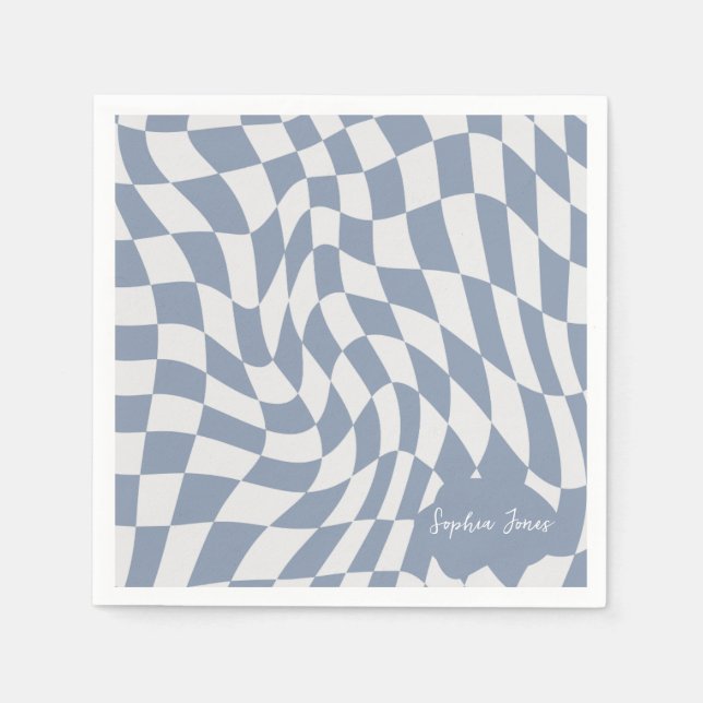 Personalisierte Wavy Blue optische Checkerboard Serviette (Vorderseite)