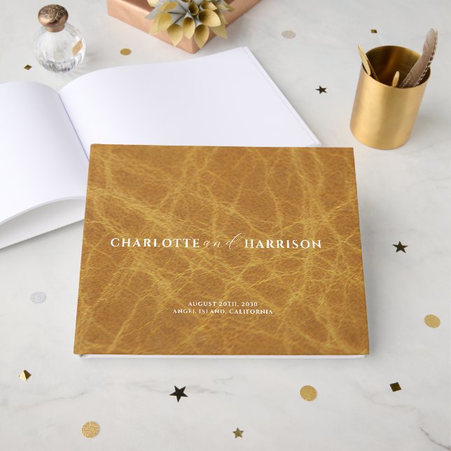 Personalisierte Wedding Monogram Imitats Leather C Gästebuch (Vorderseite Offen)