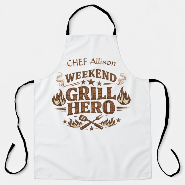 Personalisierte Weekend Grill Hero BBQ-Schürze | B Schürze (Vorderseite)