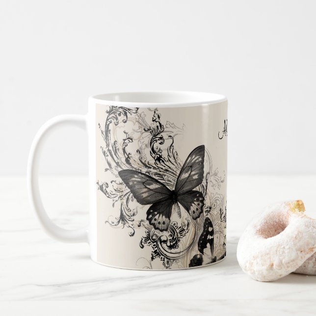 Personalisierte weibliche Schmetterlinge Kaffeetasse (Mit Donut)