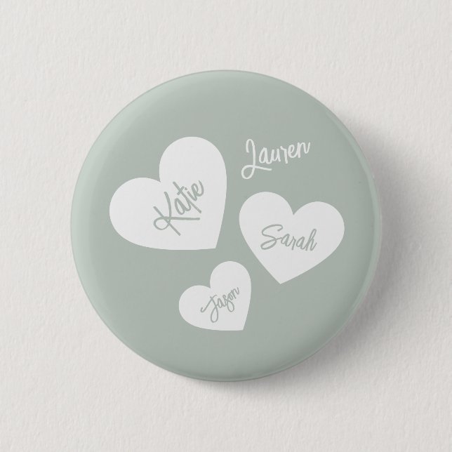 Personalisierte weiche grüne blaue Mutter Herz Button (Vorderseite)