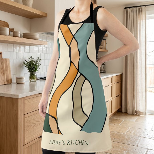 Personalisierte weiche moderne Küche Abstract Schürze (Custom Kitchen Name Boho Abstract Mid Century Gift Apron)