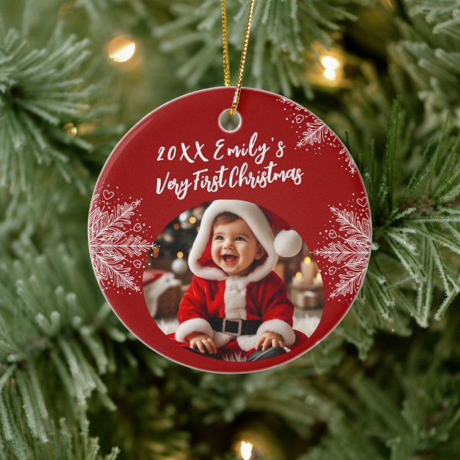 Personalisierte Weihnachten Add Foto Schneeflocken Keramik Ornament (Baum)