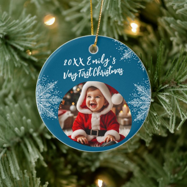 Personalisierte Weihnachten Add Foto Schneeflocken Keramik Ornament (Baum)