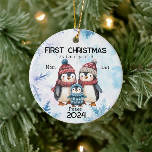 Personalisierte Weihnachten als 3-jährige Familie Keramik Ornament (Baum)
