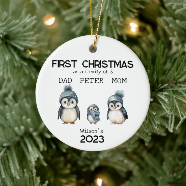 Personalisierte Weihnachten als 3-jährige Familie Keramik Ornament (Baum)
