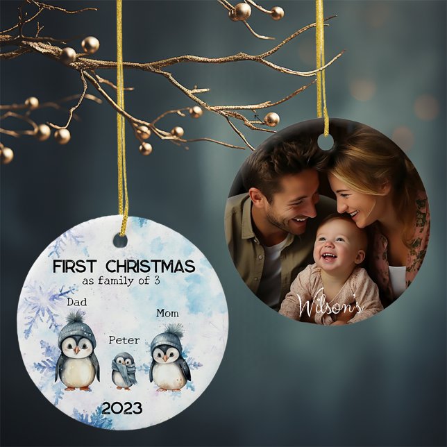 Personalisierte Weihnachten als 3-jährige Familie Keramik Ornament (Von Creator hochgeladen)