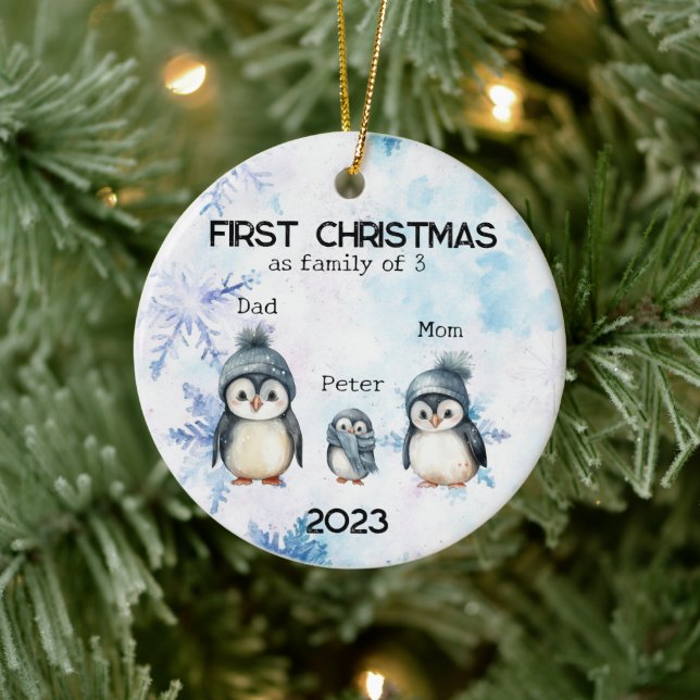 Personalisierte Weihnachten als Familie von 4 Jahr Keramik Ornament (Baum)