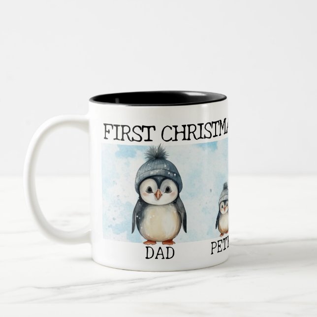 Personalisierte Weihnachten als Familie von 4 Jahr Zweifarbige Tasse (Links)