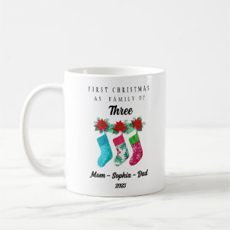 Personalisierte Weihnachten als Familie von drei Kaffeetasse