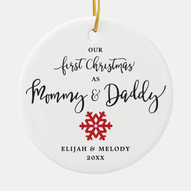 Personalisierte Weihnachten als Mommy & Daddy Keramik Ornament (Vorne)