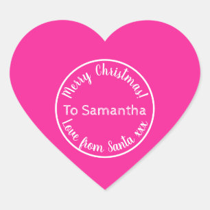 Personalisierte Weihnachten aus Santa Hot Pink Herz-Aufkleber
