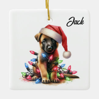 Personalisierte Weihnachten Belgisch Malinois Welp Keramikornament