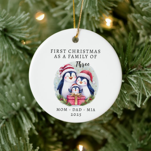 Personalisierte Weihnachten - Drei Familienmitglie Keramik Ornament (Baum)